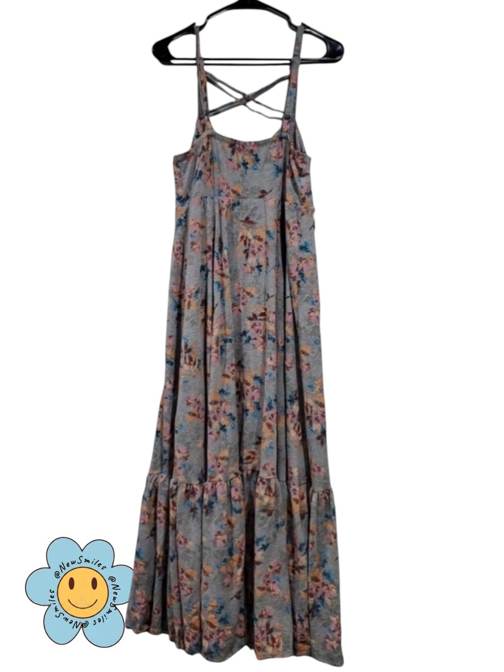 torrid ~ Strappy Dress ~ Heather Gray w/ Flowers ~ Jersey Material ~ Ruffle Tier - Picture 1 of 7